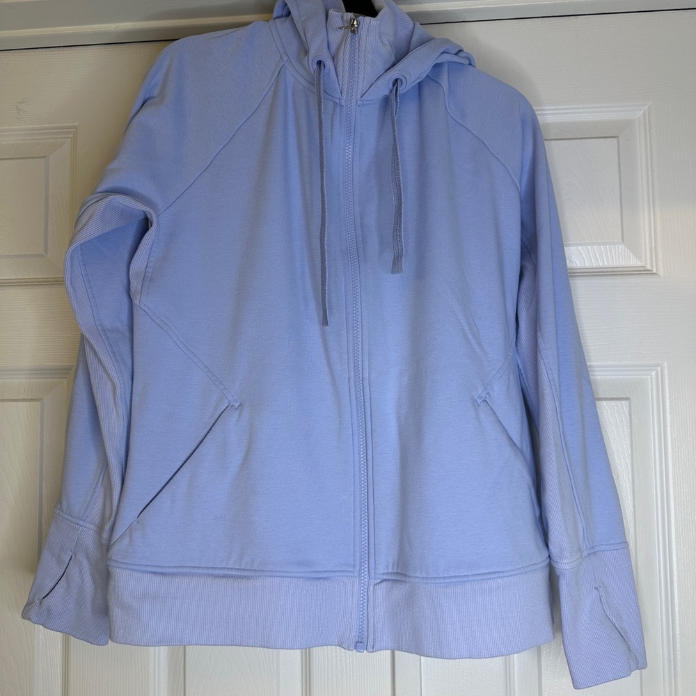 Athleta XL Full Zip Hoodie Powder Blue | Fleece Lined | Thumbhole Sleeves